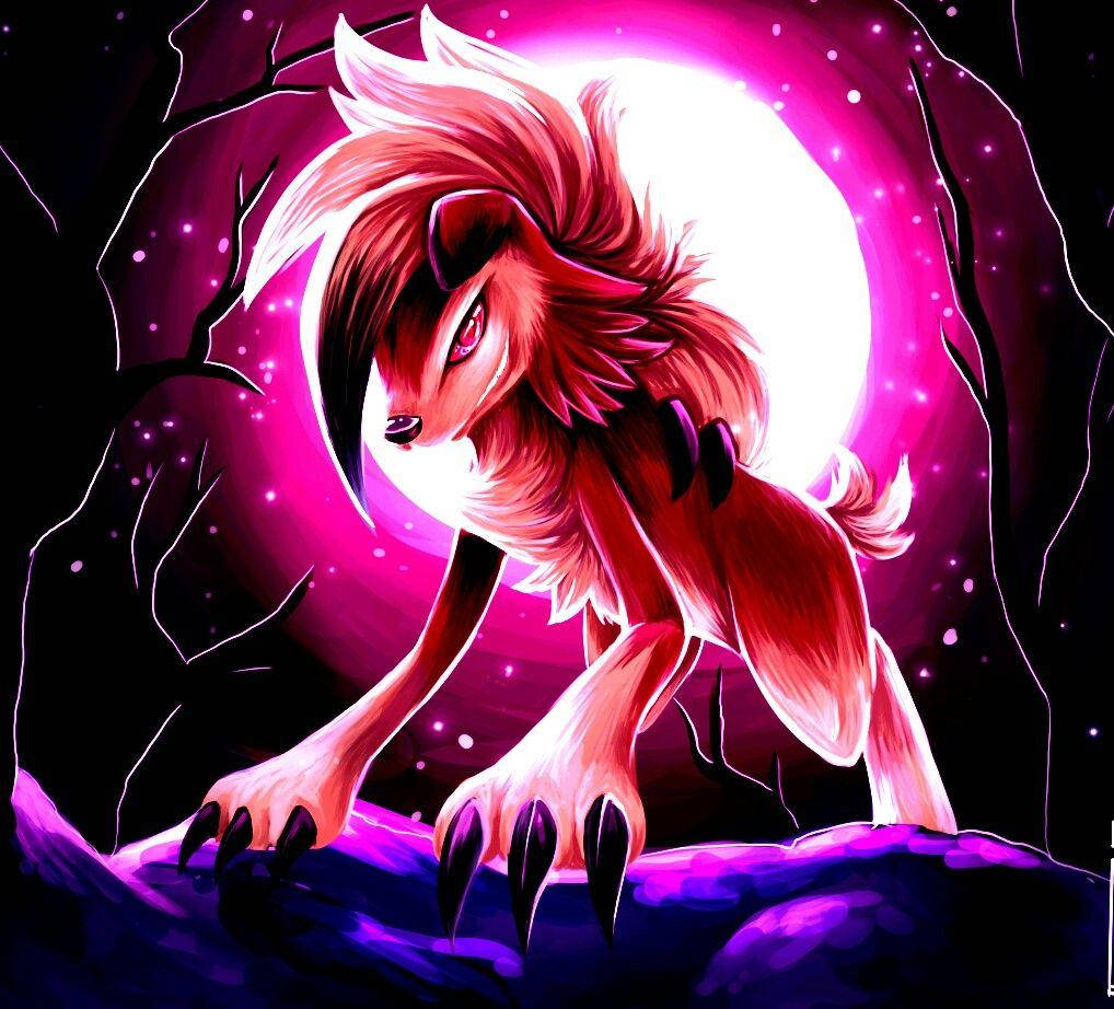 Purple Midnight Lycanroc Moon Wallpaper