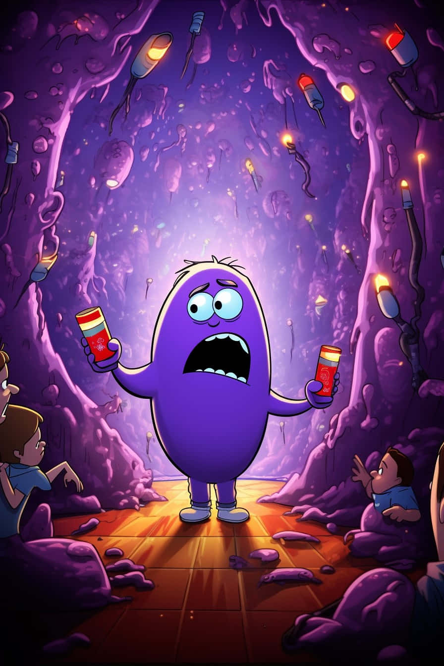 Purple Monster Grimace Corridor Wallpaper