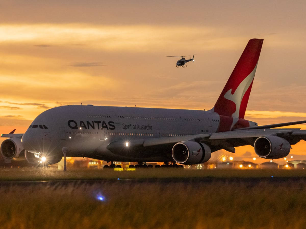 Qantas Airbus A380 On A Sunset Wallpaper