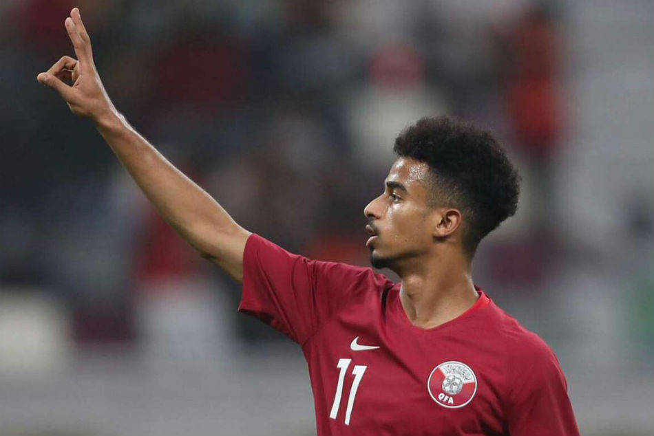 Qatar National Football Team Akram Afif Peace Sign Wallpaper