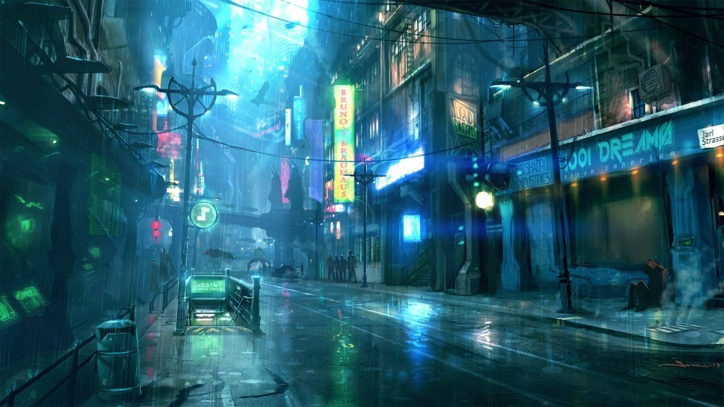 Rainy Night In The City Of Cyberpunk Wallpaper
