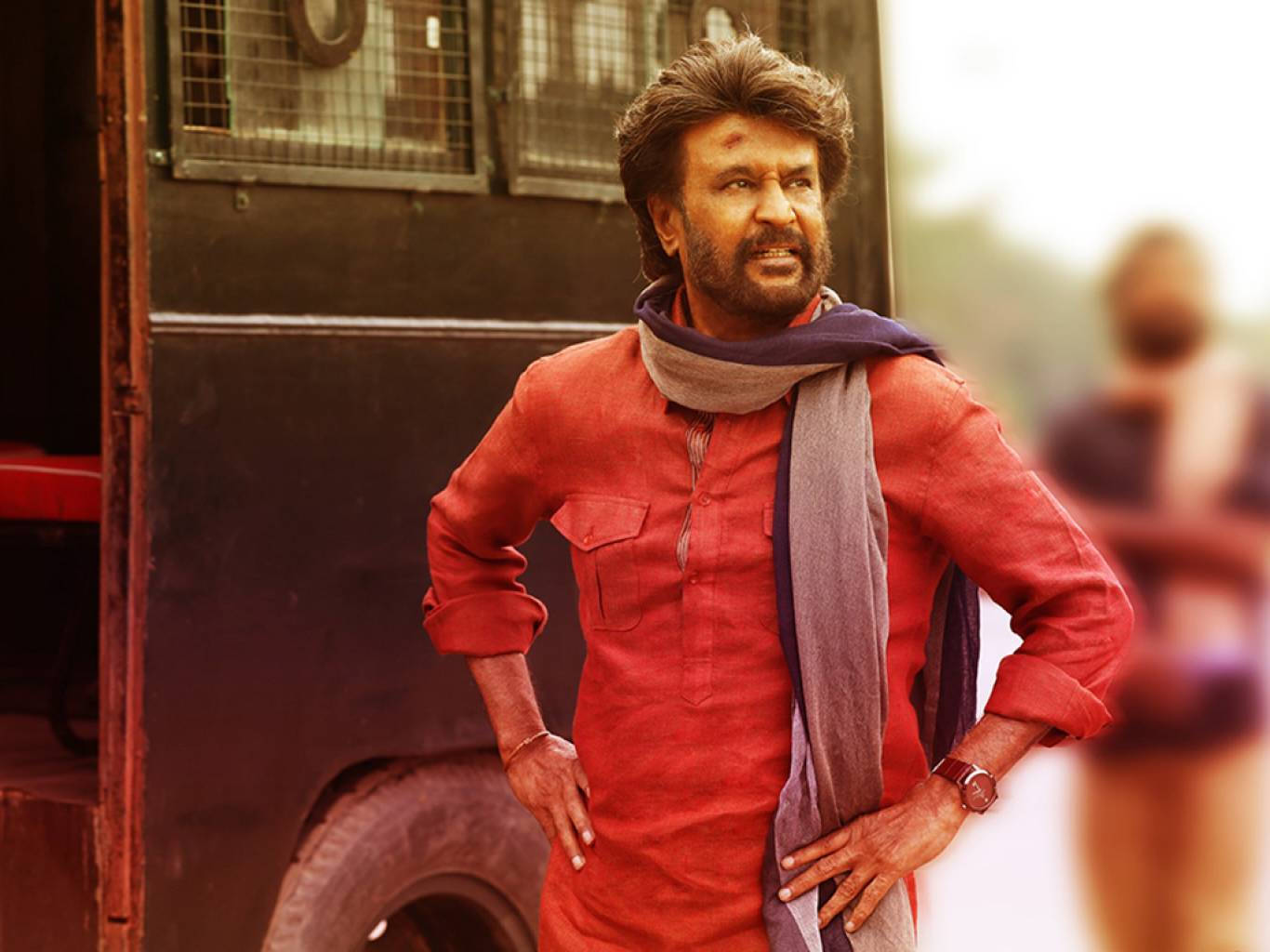 Rajinikanth Next To Bus Wallpaper