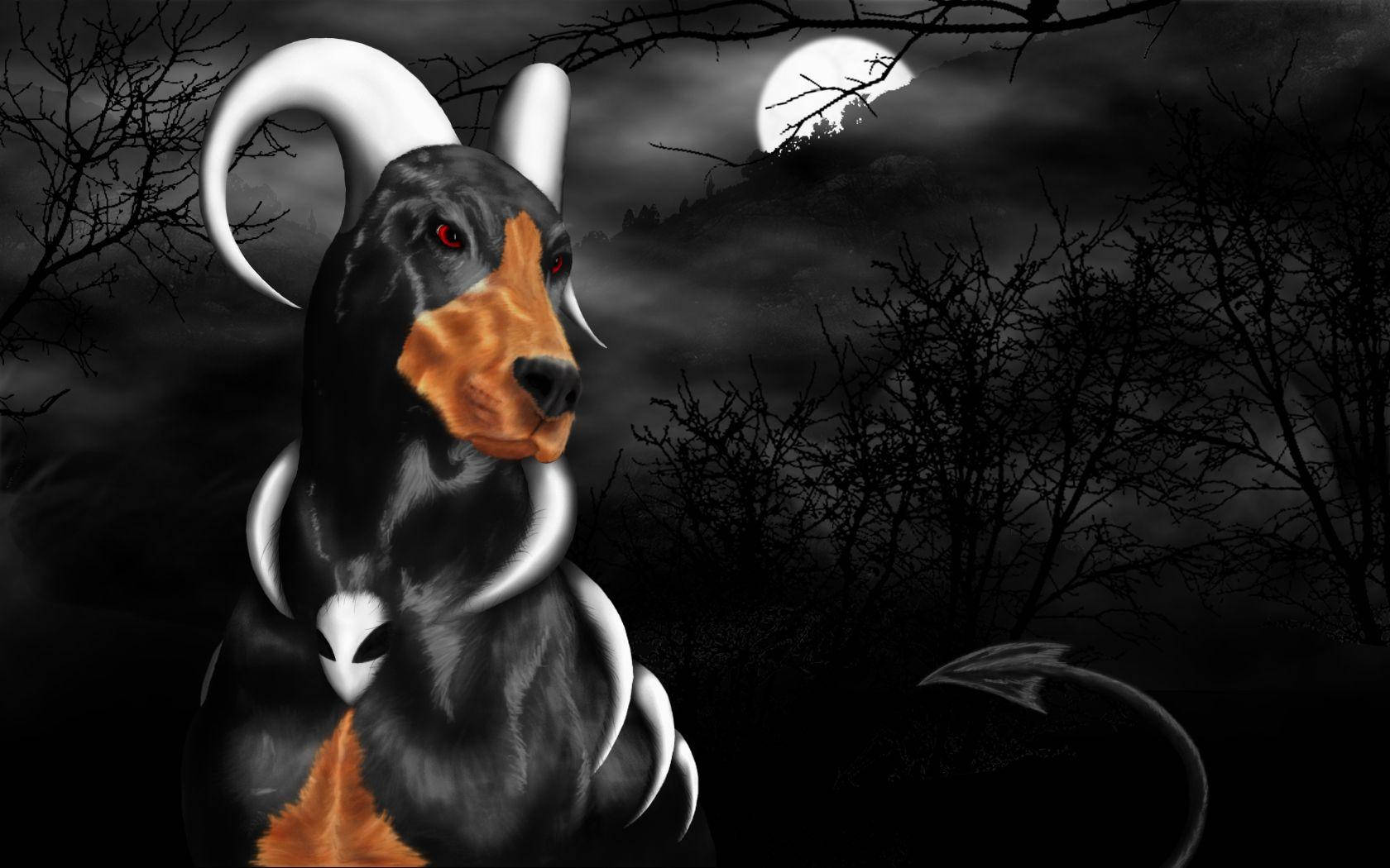 Realistic Dark Houndoom With Moon Wallpaper