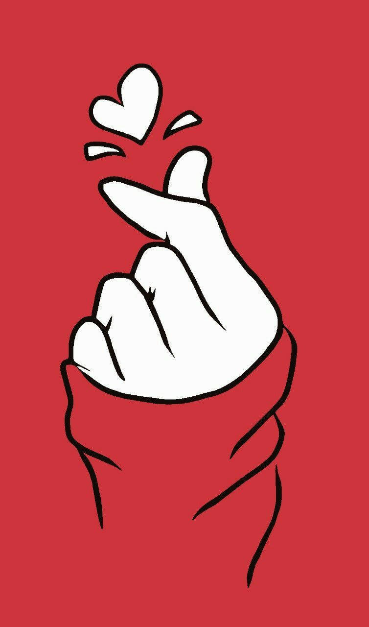 Red Aesthetic Korean Finger Heart Wallpaper