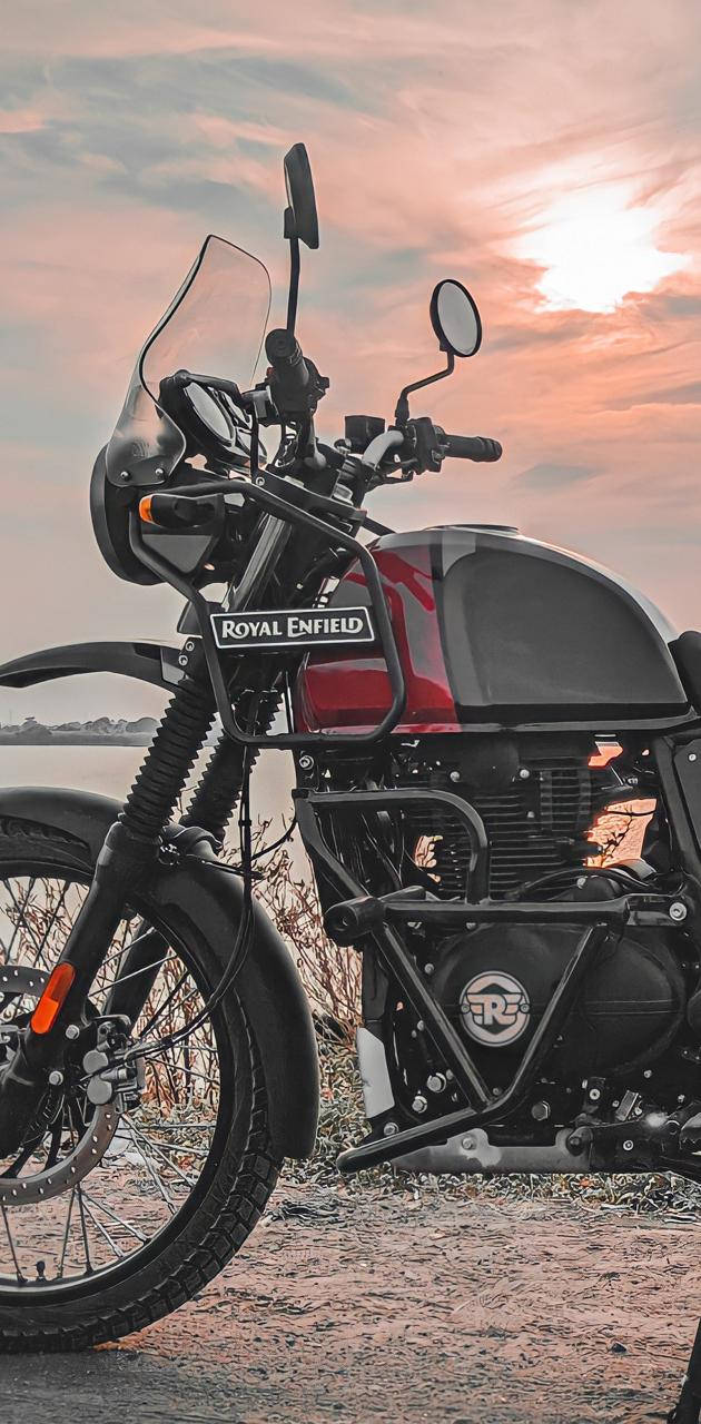 Red Himalayan Bike And Sunrise Wallpaper