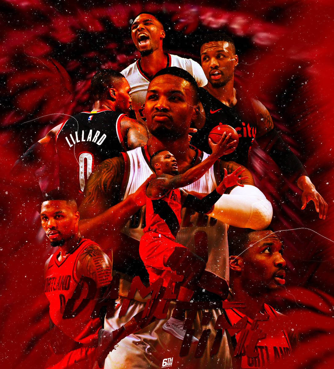 Red Schemed Damian Lillard Collage Wallpaper