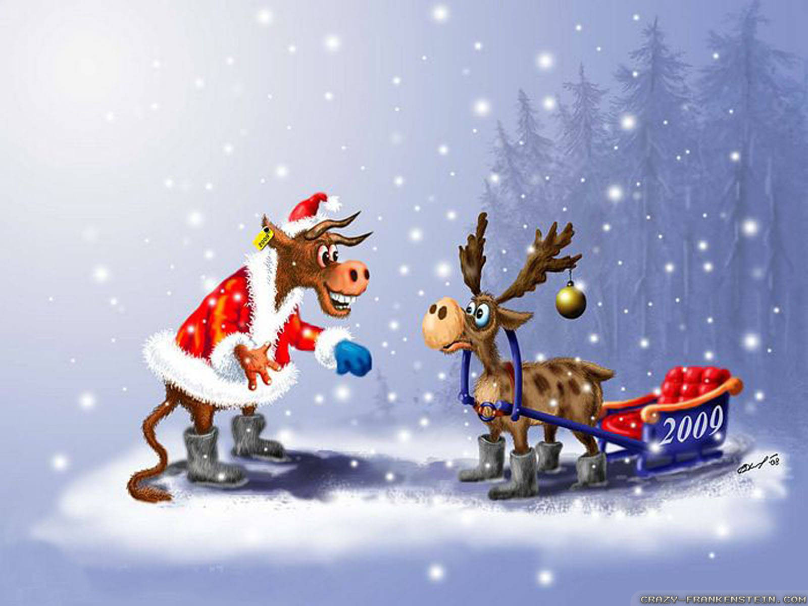 Reindeers Funny Christmas Wallpaper