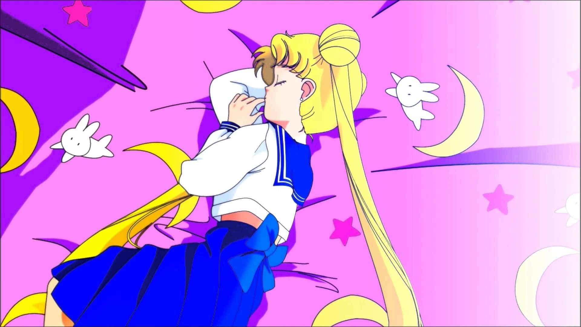 Retro Anime Sleeping Sailor Moon Wallpaper