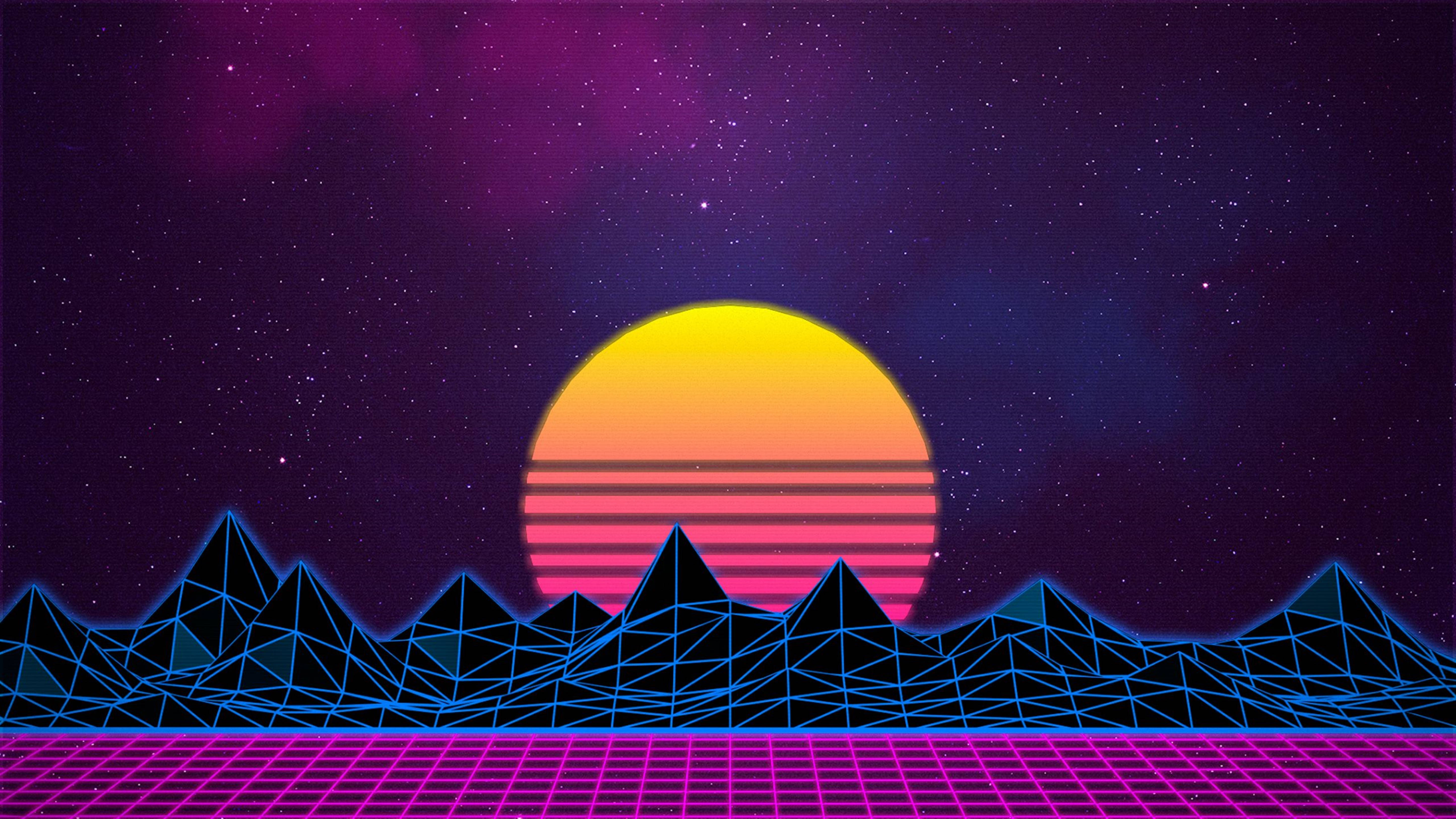 Retrowave Futuristic Sun Landscape 4k Wallpaper