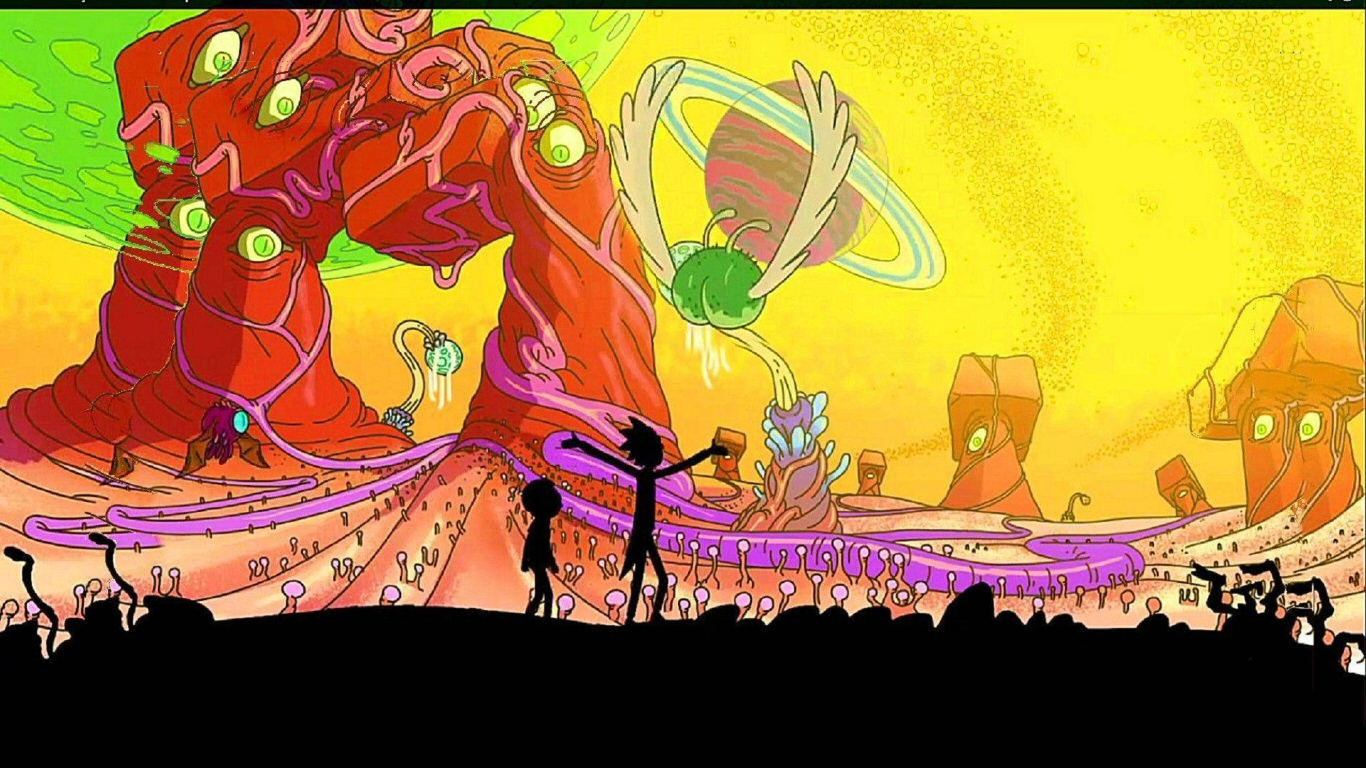 Rick And Morty Explore The Alien Planet Of Gazorpazorp Wallpaper