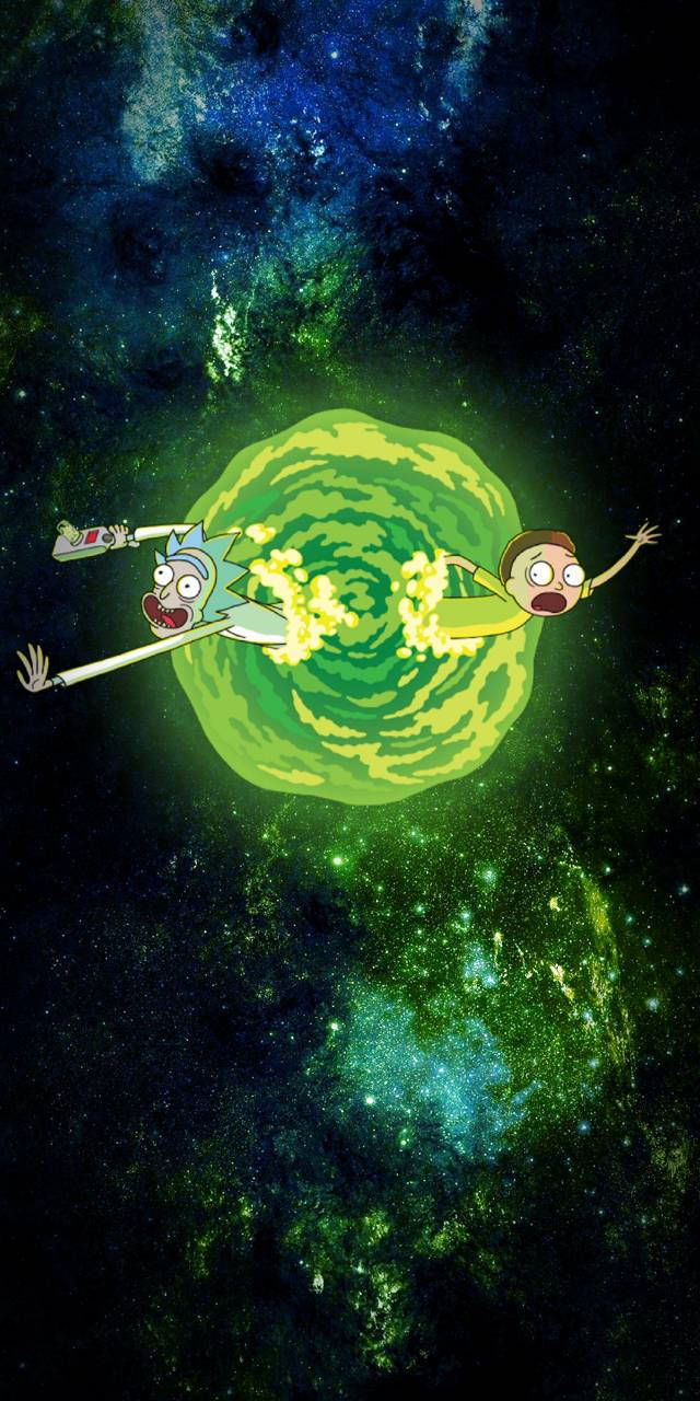 Rick And Morty In Green Portal Wallpaper