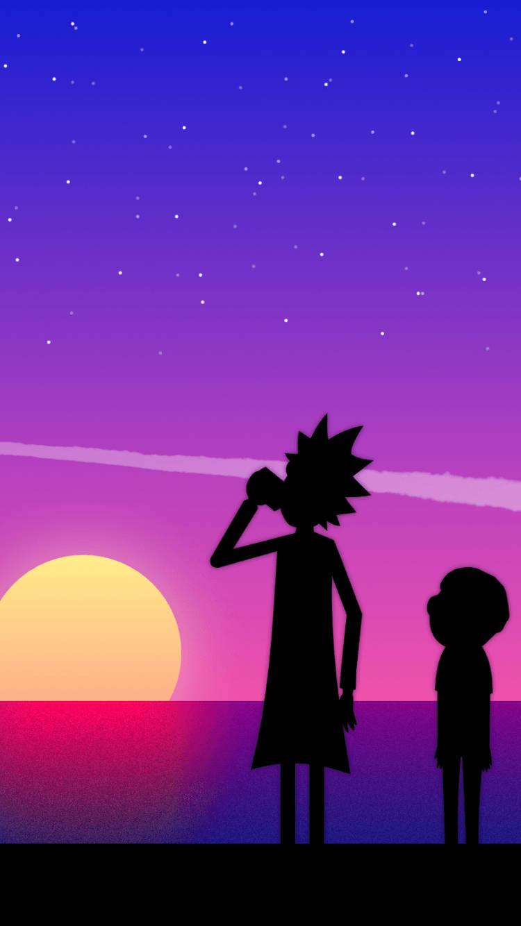 Rick And Morty Silhouette On The Beach Wallpaper
