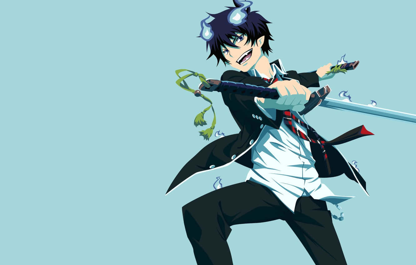 Rin Okumura Unleashing His Blue Flames Wallpaper