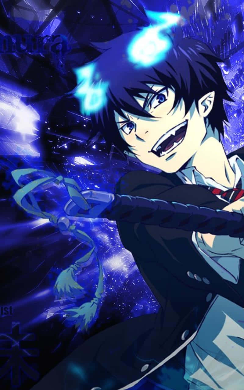 Rin Okumura Unleashing His Blue Flames Wallpaper