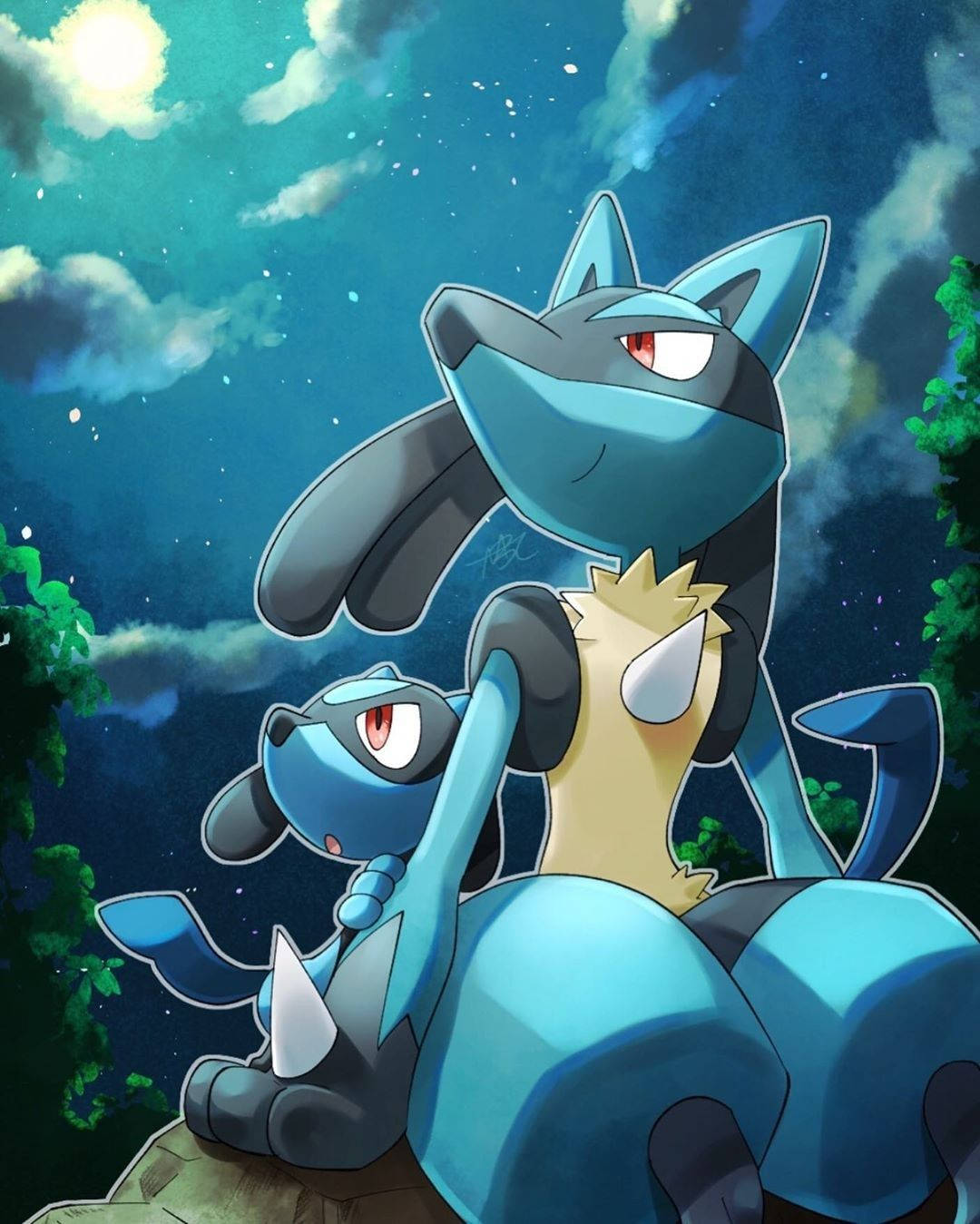 Riolu And Lucario Stargazing Wallpaper