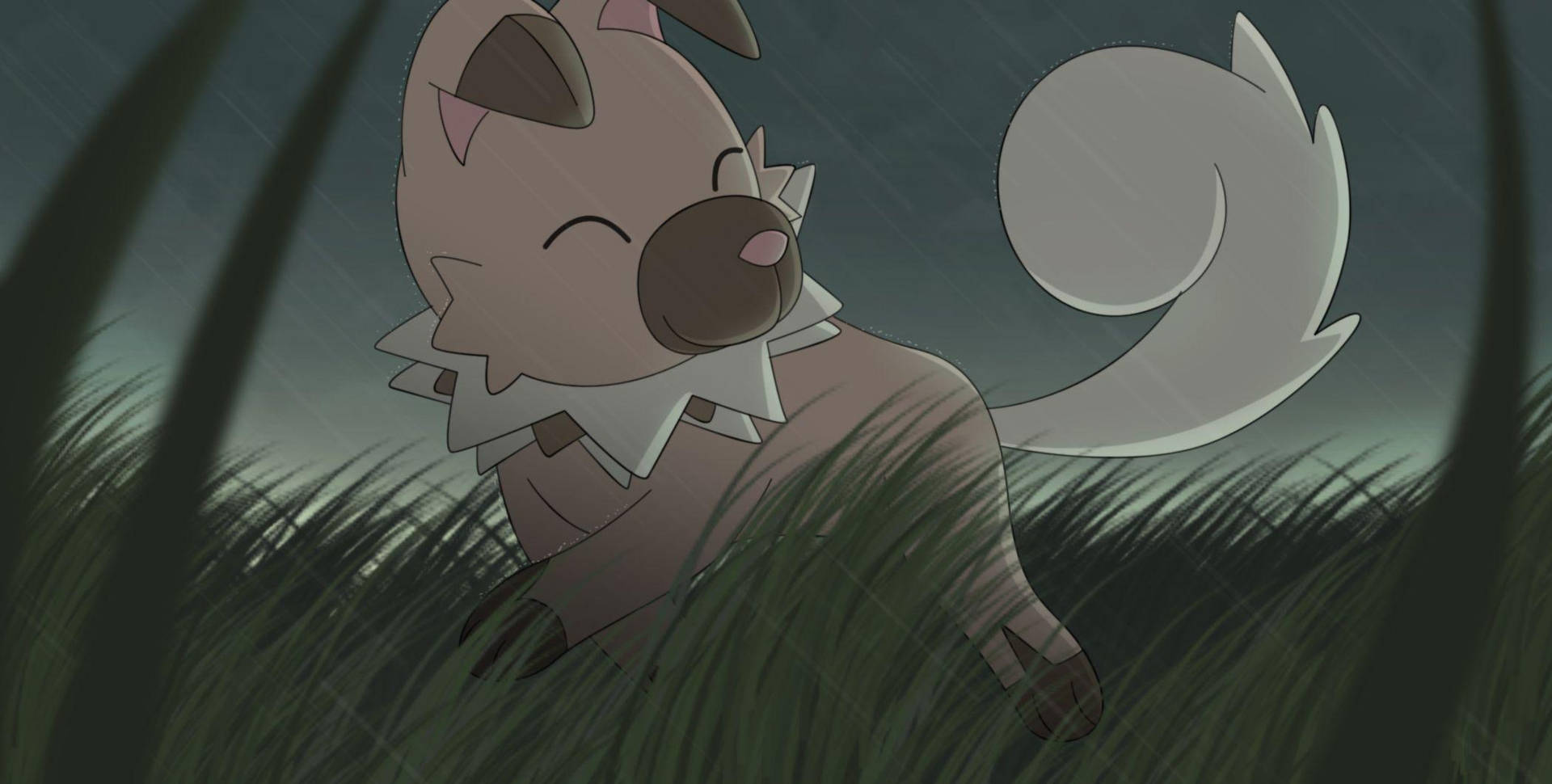 Rockruff Running Through Grass Wallpaper