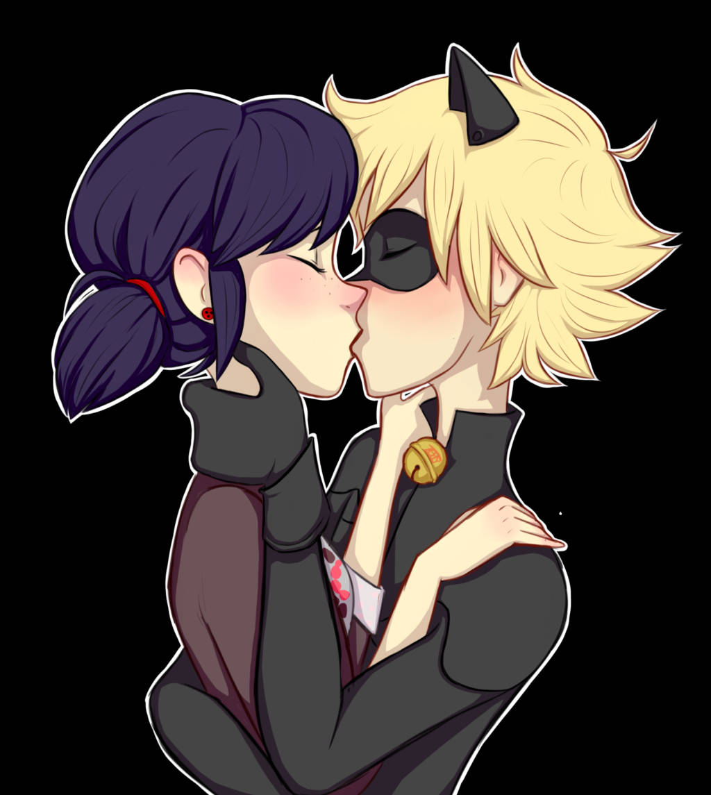 Romantic Moment Between Ladybug And Cat Noir Wallpaper