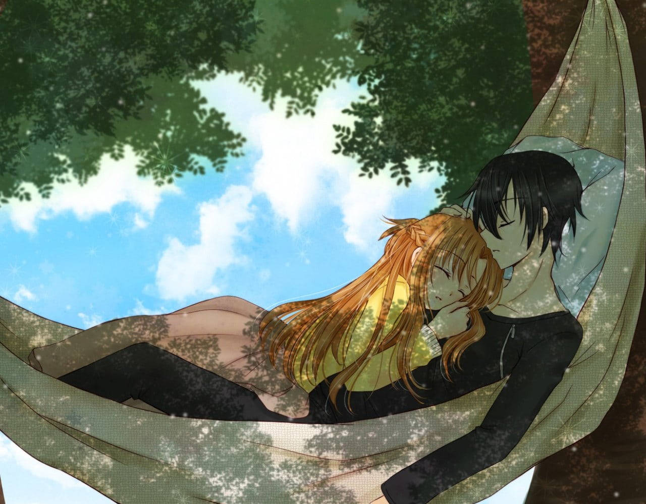 Romatic Anime Couples Kirito Asuna Hammock Wallpaper