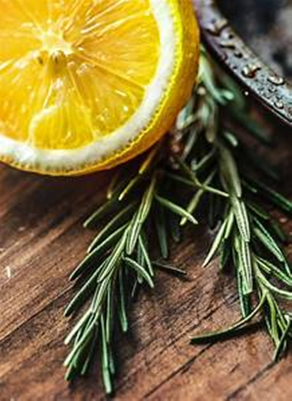 Rosemary And Lemon On Wood Wallpaper