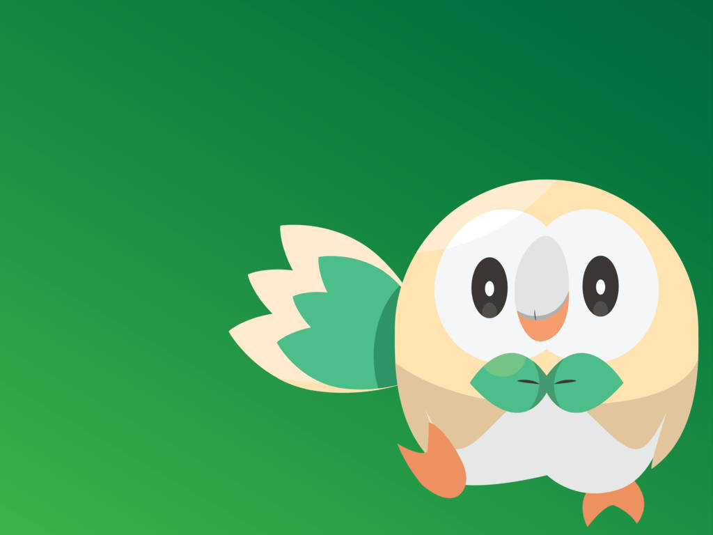 Rowlet Open Wing Green Background Wallpaper