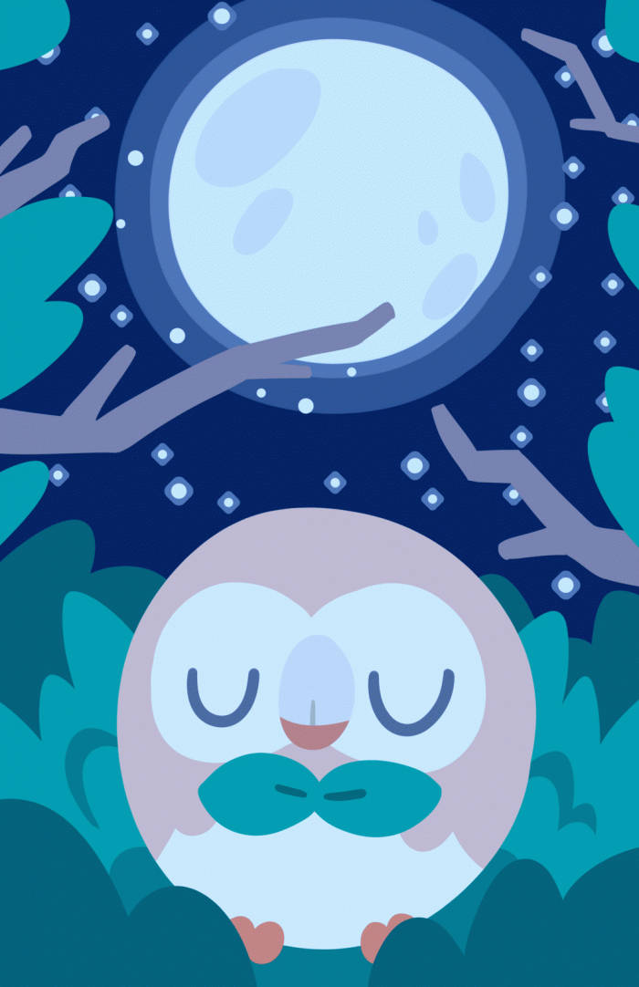 Rowlet Sleeping Moonlit Sky Wallpaper