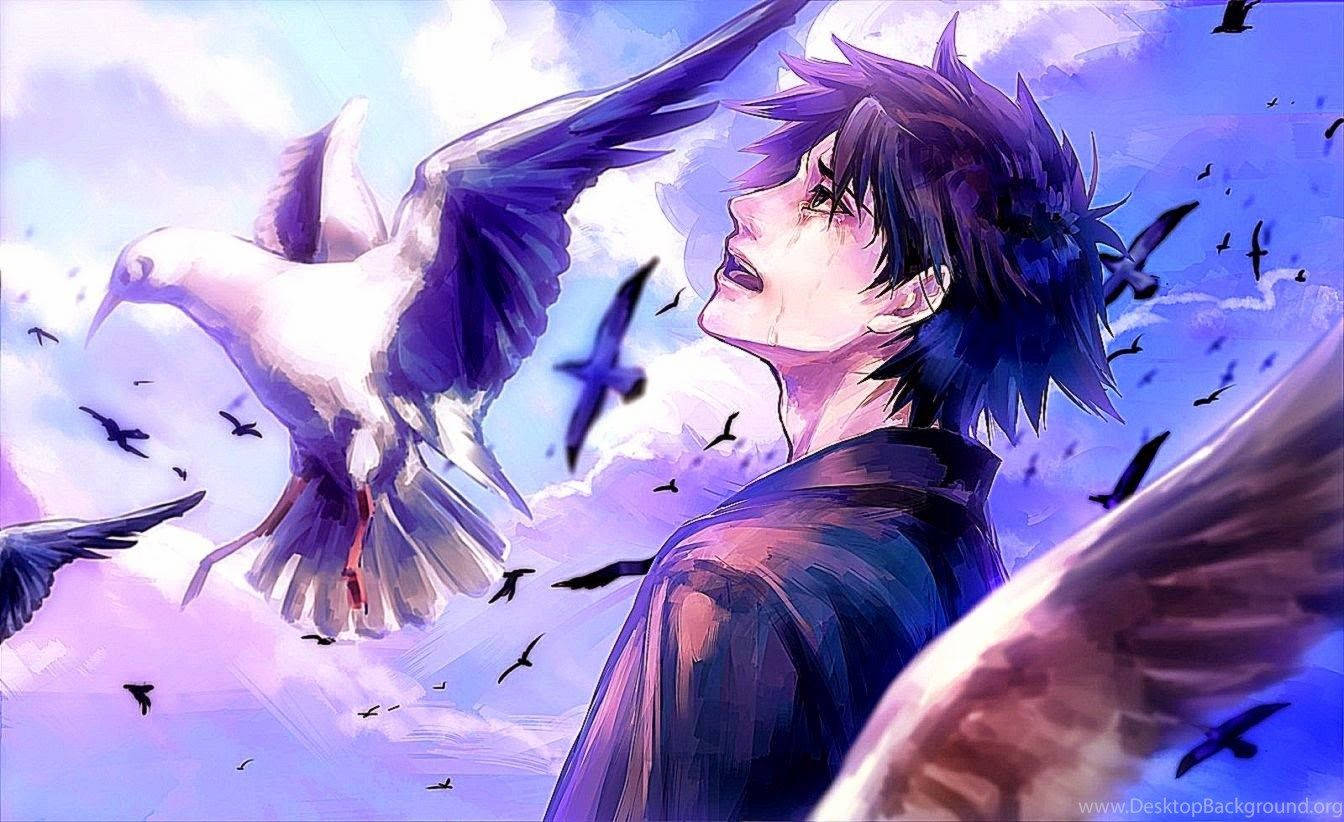 Sad Anime Boy And Birds Wallpaper