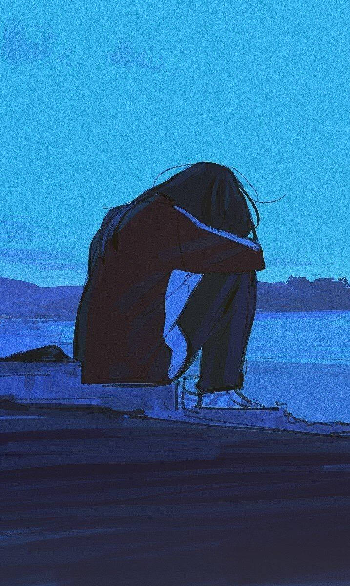 Sad Girl Crying On Steps Aesthetic Wallpaper