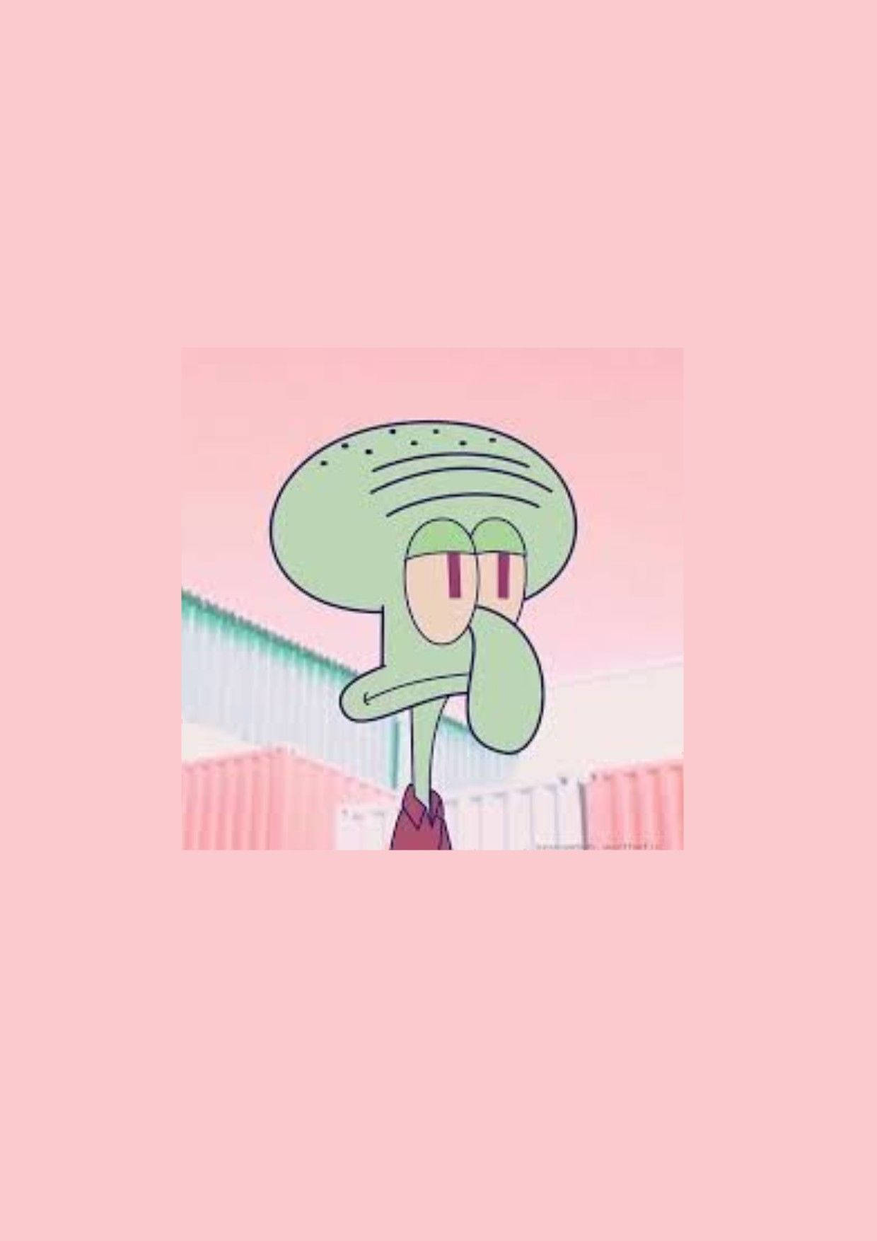 Sad Squidward Over Light Rose Color Wallpaper