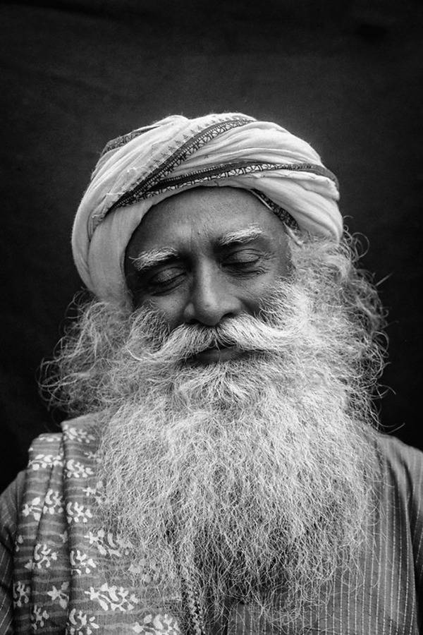 Sadhguru Smiling With Eyes Closed Black And White Wallpaper