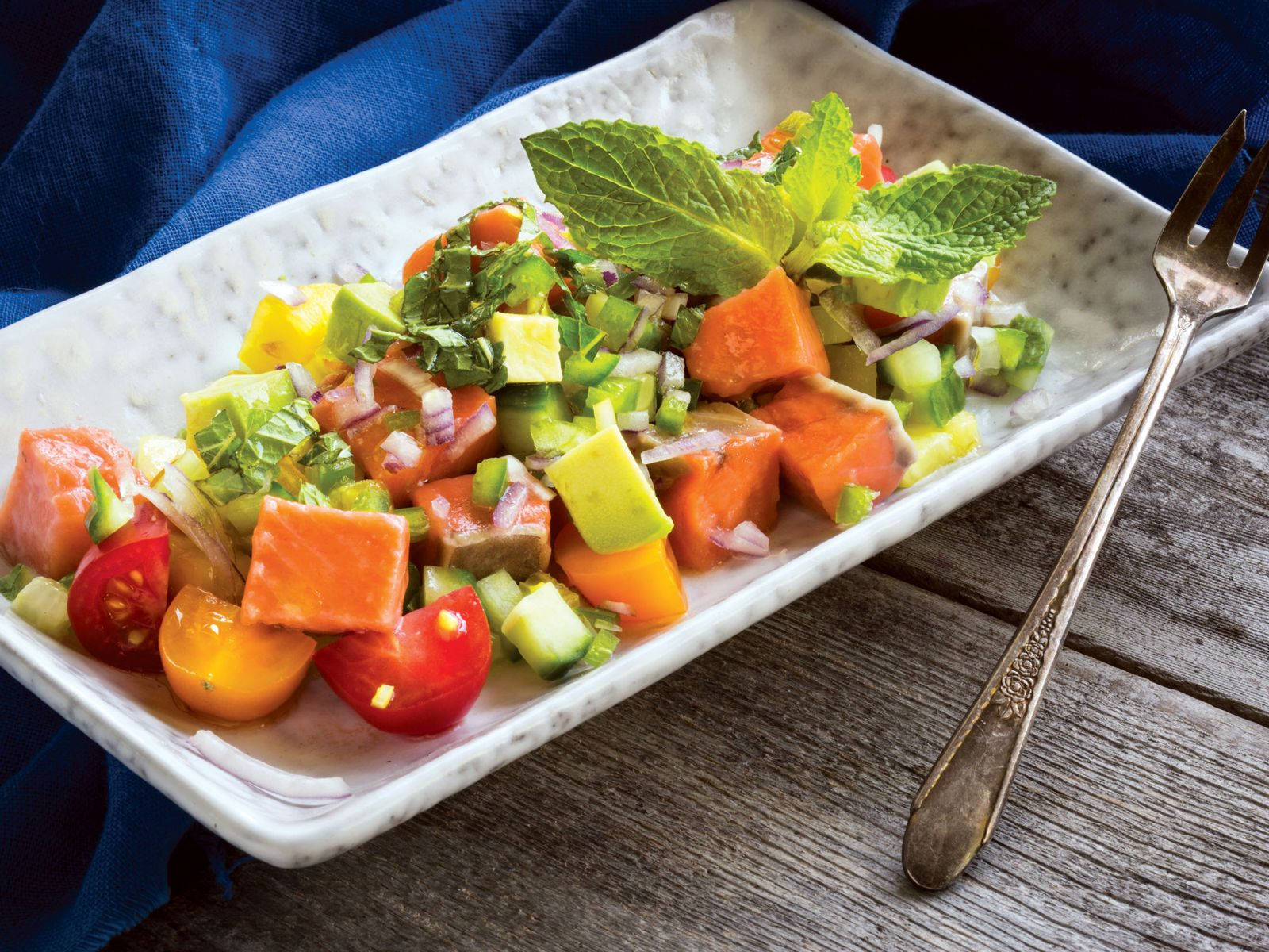 Salmon Ceviche On Rectangle Platter Wallpaper