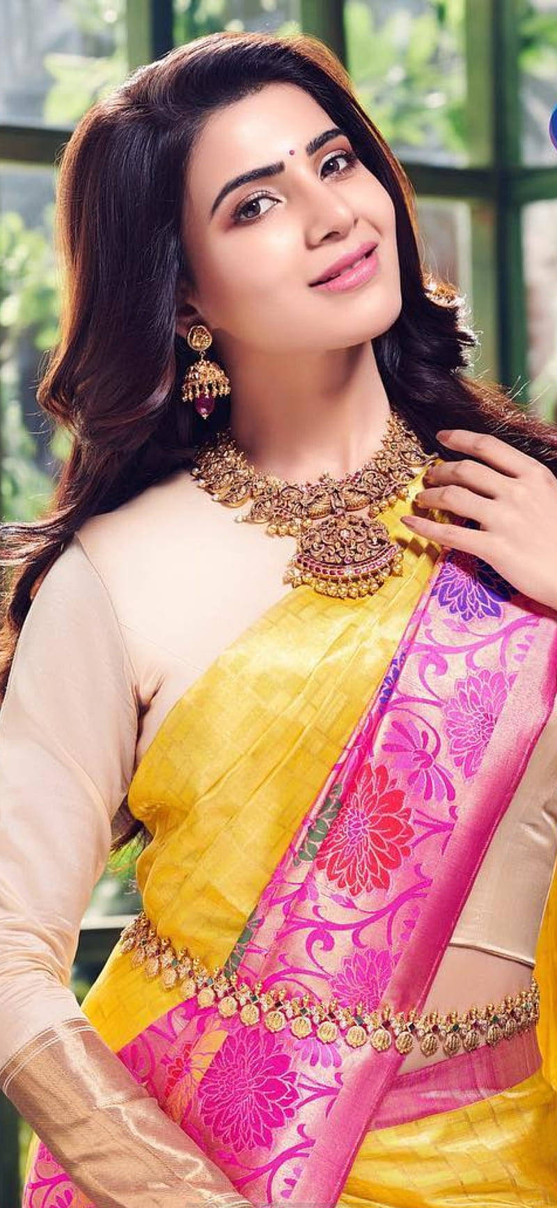 Samantha Hd Gold And Pink Saree Wallpaper