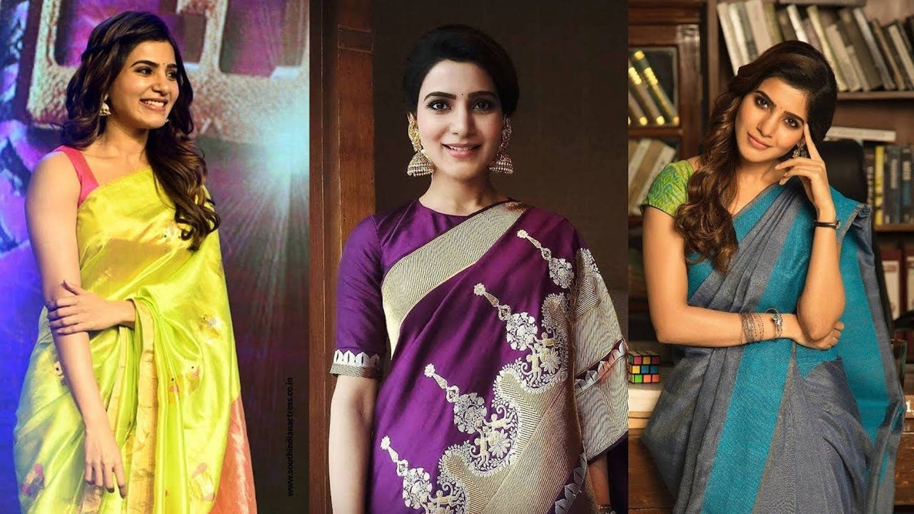 Samantha Saree Split-screen Wallpaper