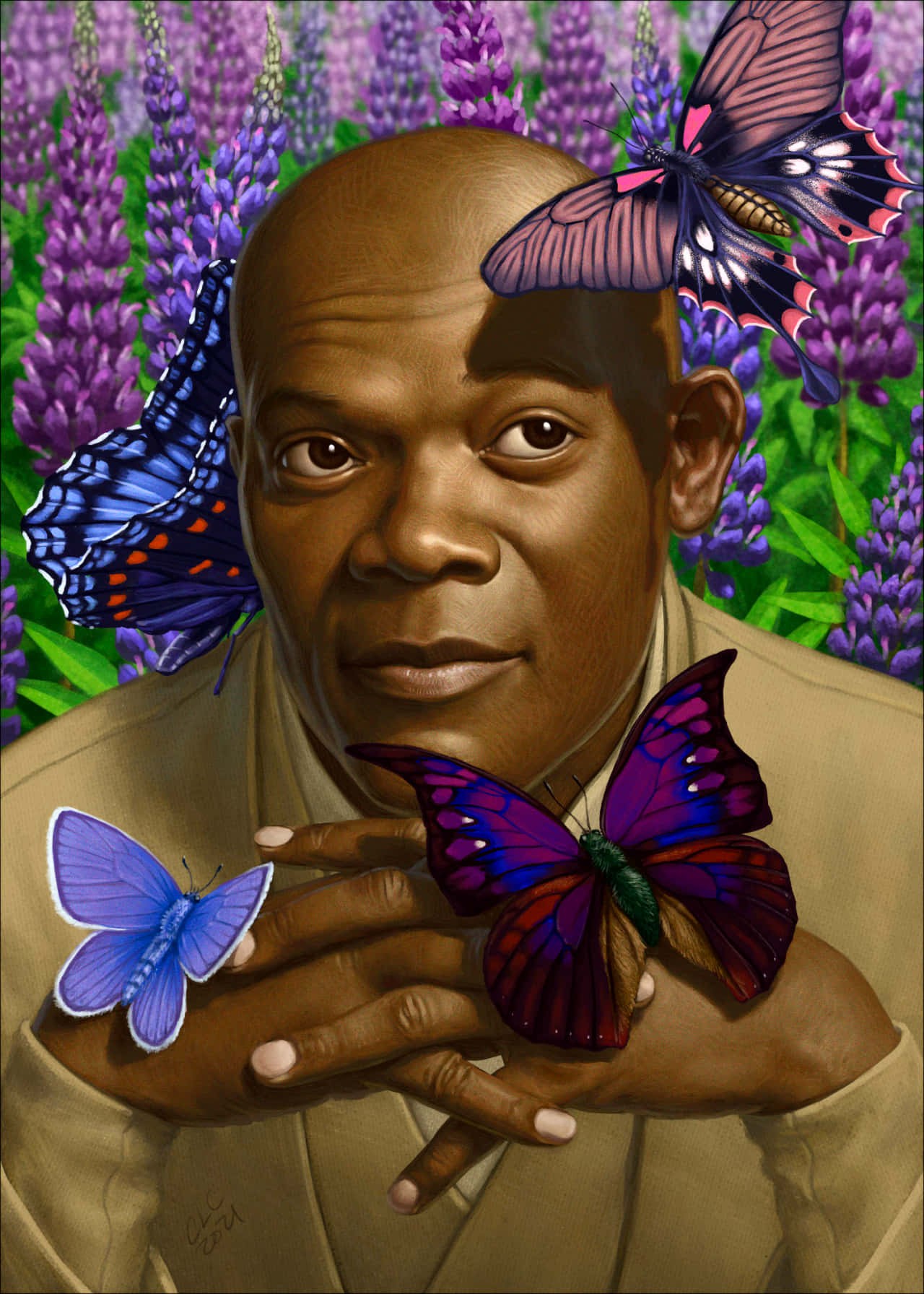 Samuel L. Jackson With Butterflies Graphic Art Wallpaper