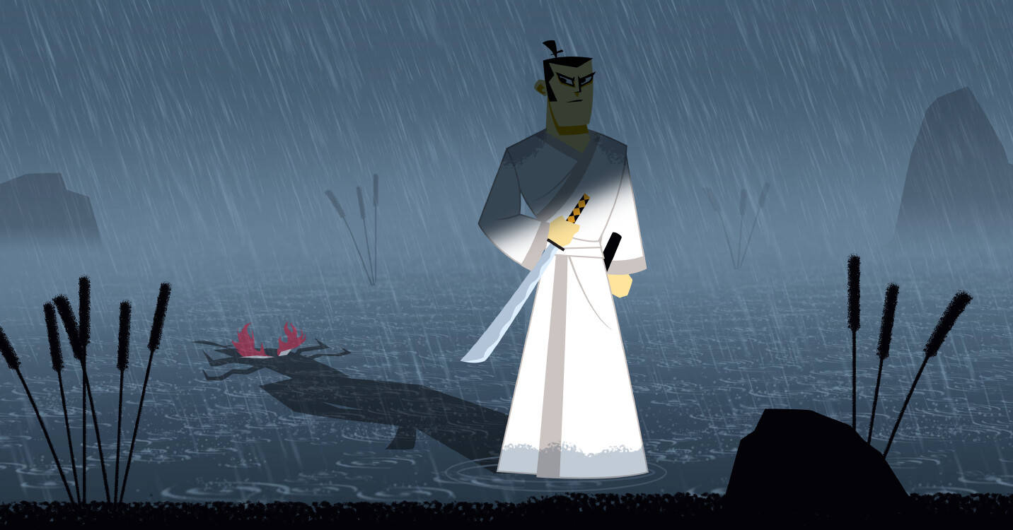 Samurai Jack Facing Ominous Shadow Wallpaper