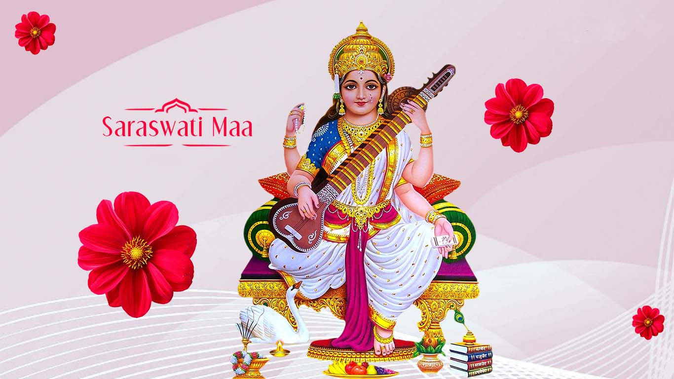 Saraswati Maa Floral Wallpaper