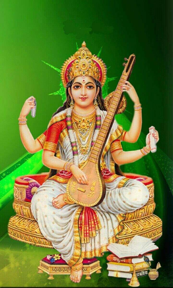 Saraswati Mata With Books Wallpaper