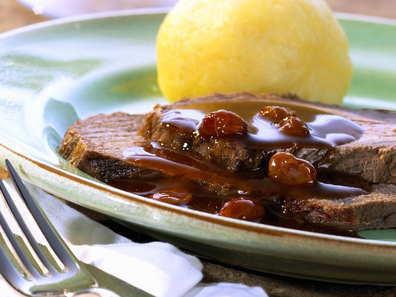 Sauerbraten German Meal With Potato Dumplings Wallpaper