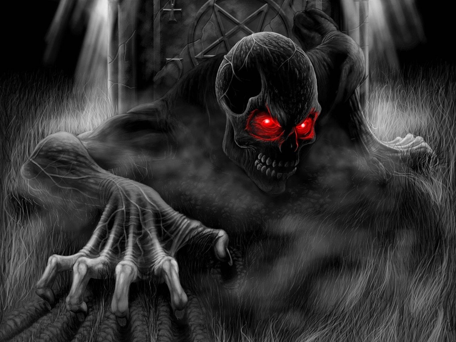 Scary Skeleton Grayscale Background Wallpaper