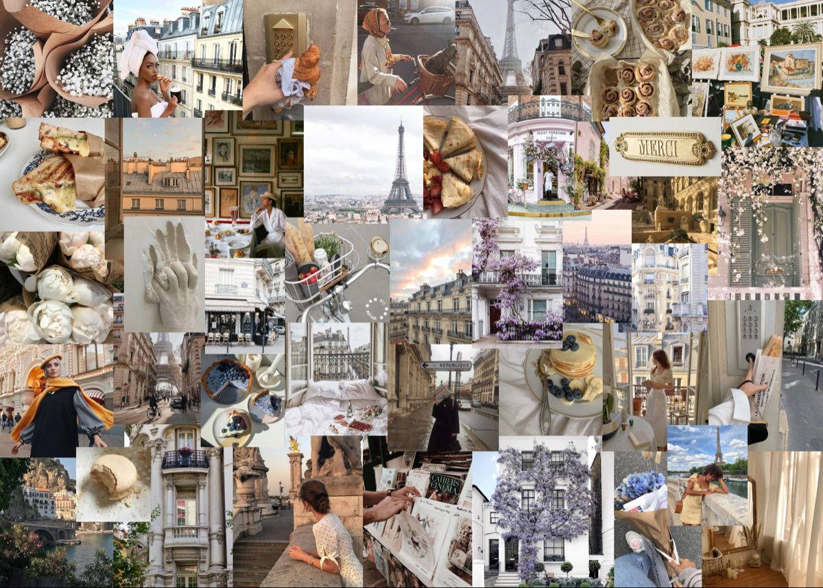 Scenic Paris Aesthetic Collage Laptop Wallpaper
