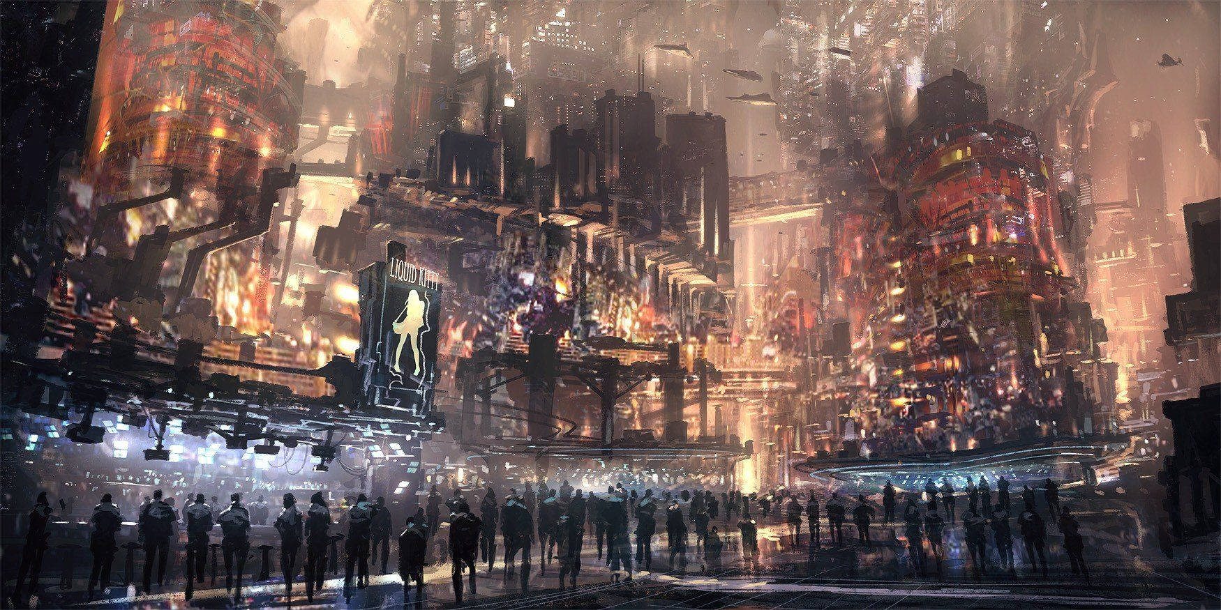Science Fiction Animated City In Cyberpunk Wallpaper