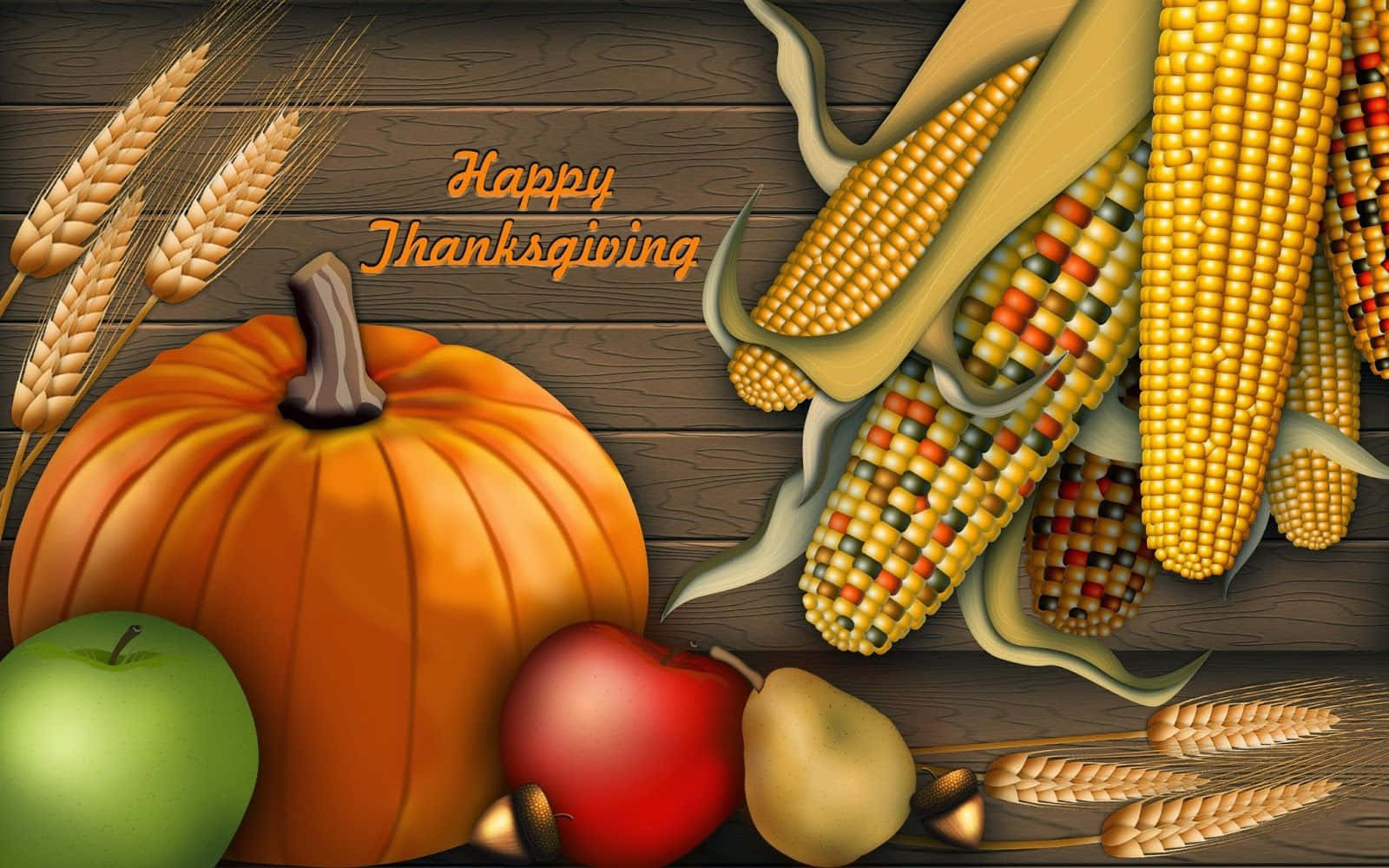 Seasonal Harvest Happy Thanksgiving Greeting Card Wooden Deck Wallpaper