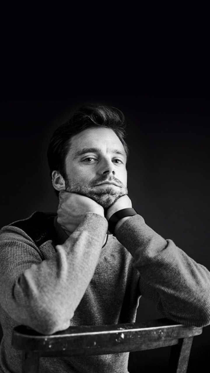 Sebastian Stan Black White Wallpaper