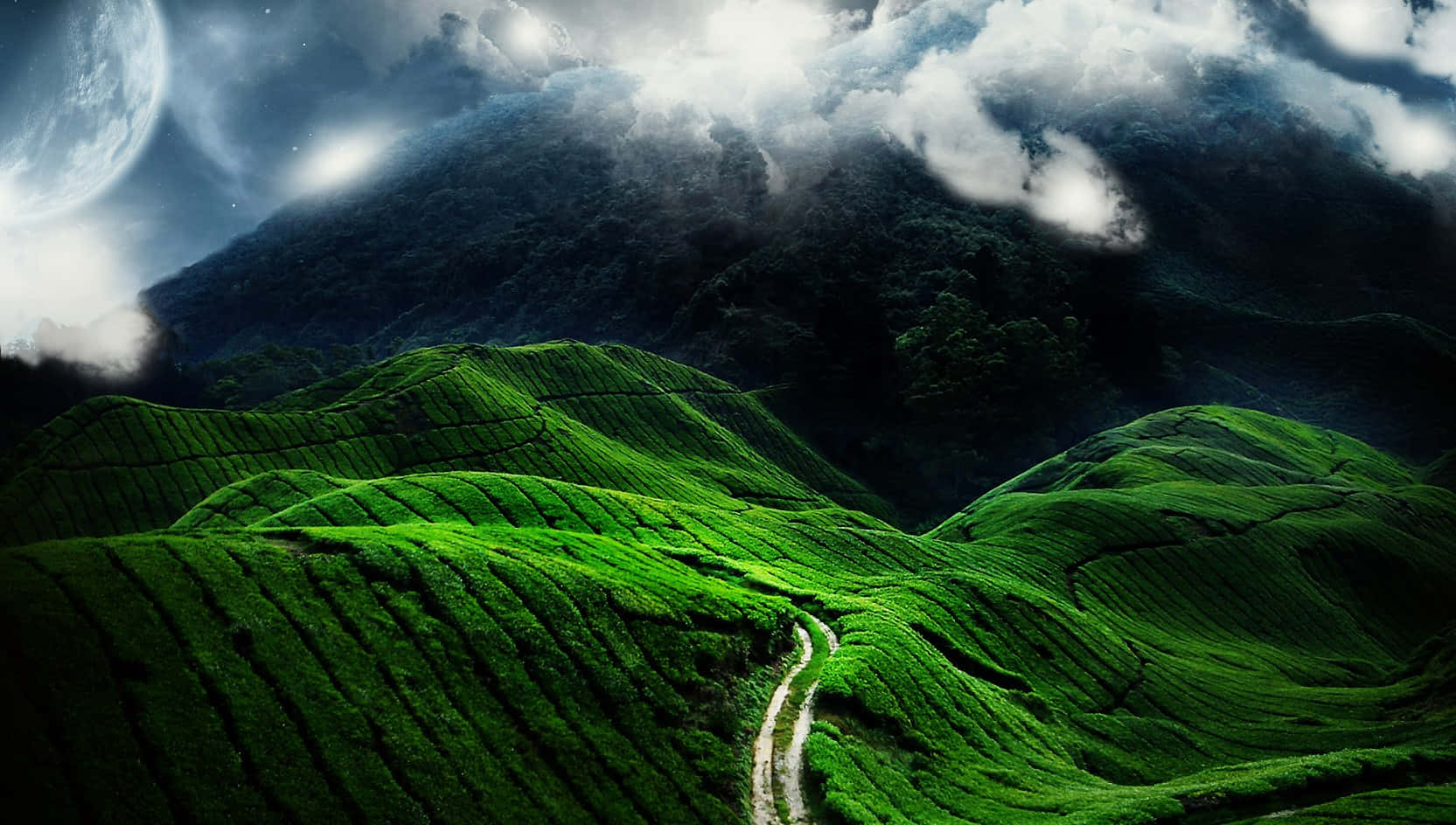 Serene Lagoon Under A Mountainous Sky Wallpaper