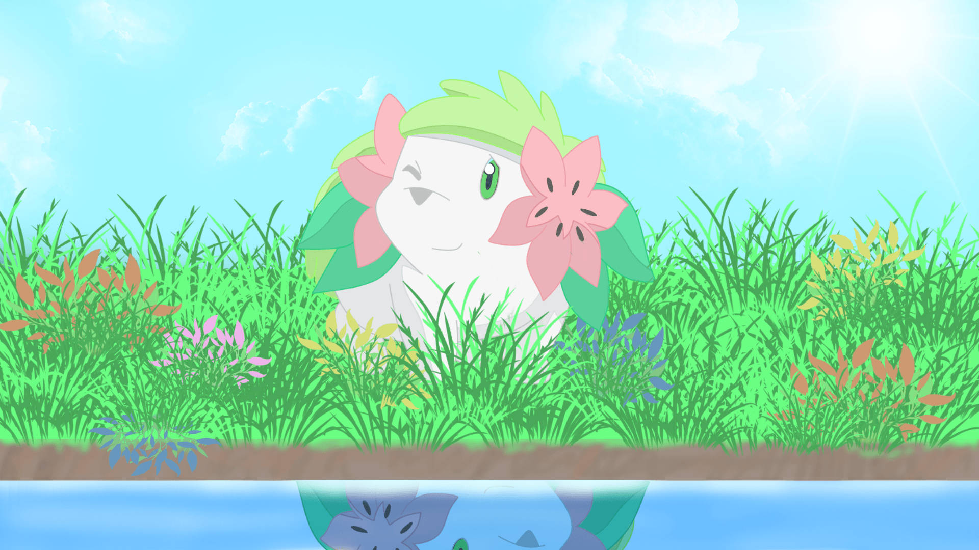 Shaymin Resting By River Wallpaper