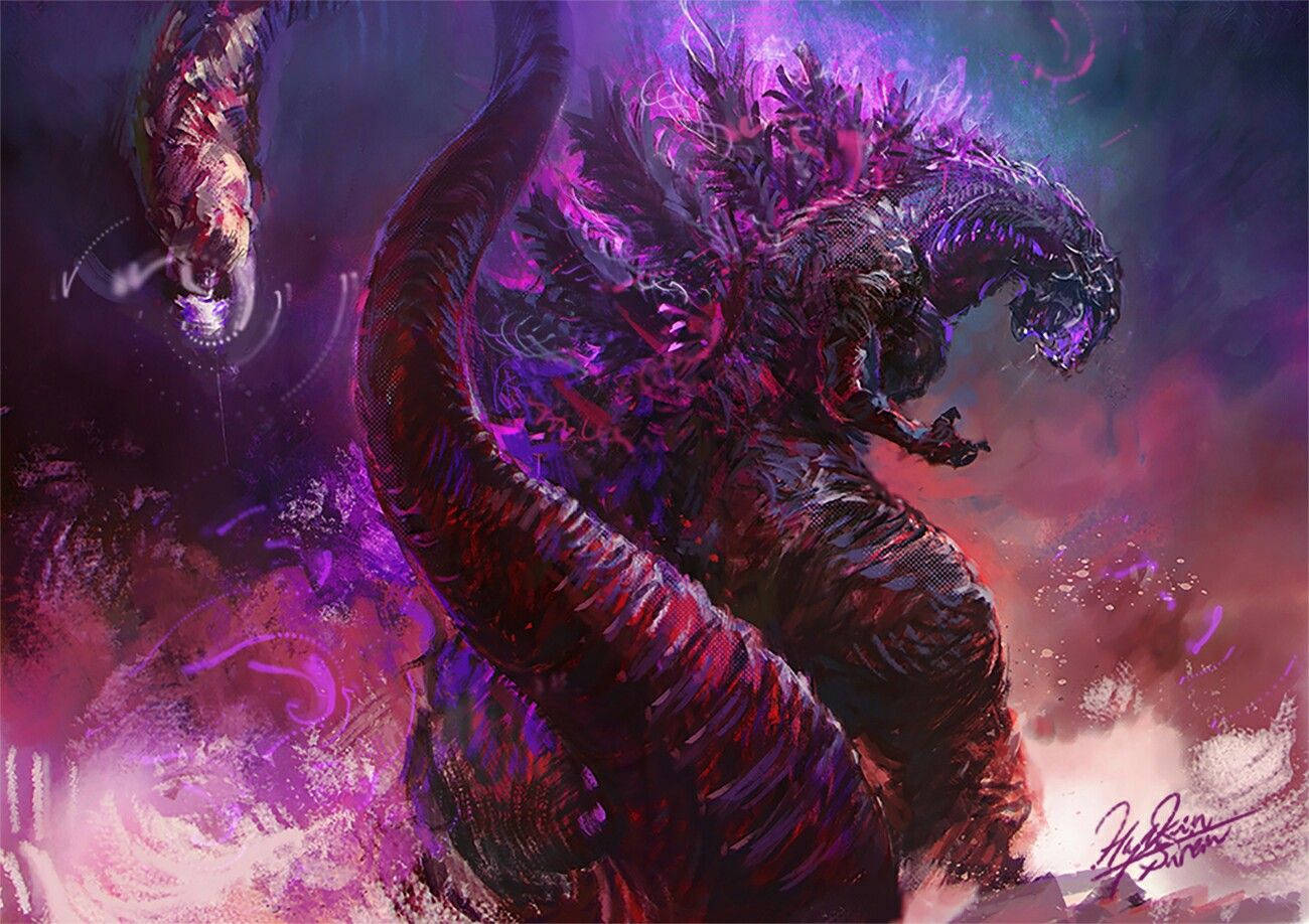 Shin Godzilla Exuding Purple Aura Wallpaper