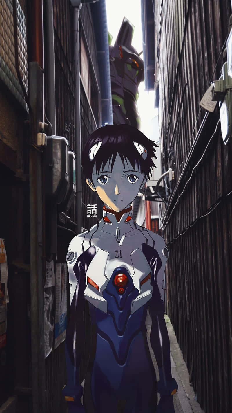 Shinji Ikari In The Iconic Plugsuit Of The Classic Anime Series Neon Genesis Evangelion Wallpaper