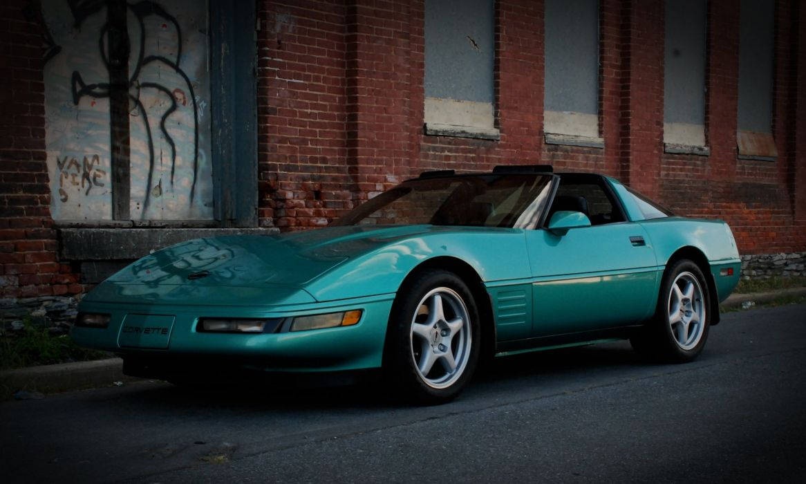 Shiny Blue C4 Corvette Convertible Retro Classic Wallpaper