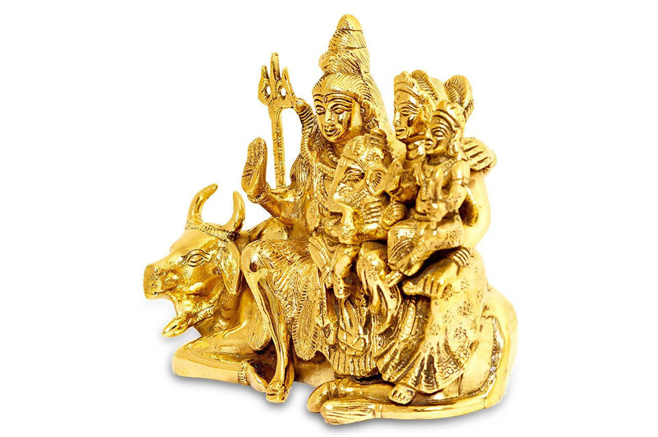 Shiv Parivar Gold Statue Cow Wallpaper