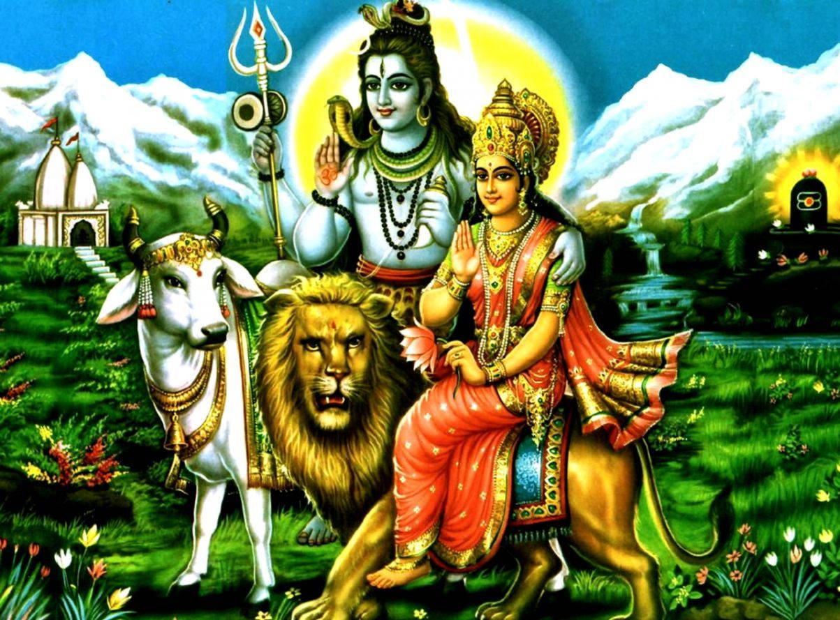 Shiva Parvati And Animals Wallpaper