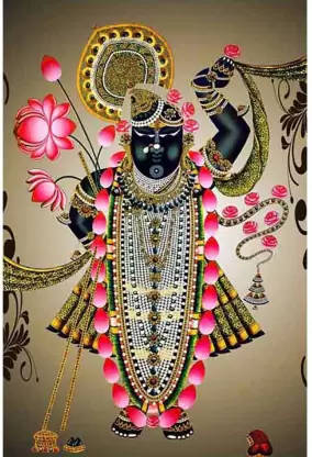 Shrinathji Adorned With Pink Garlands Wallpaper